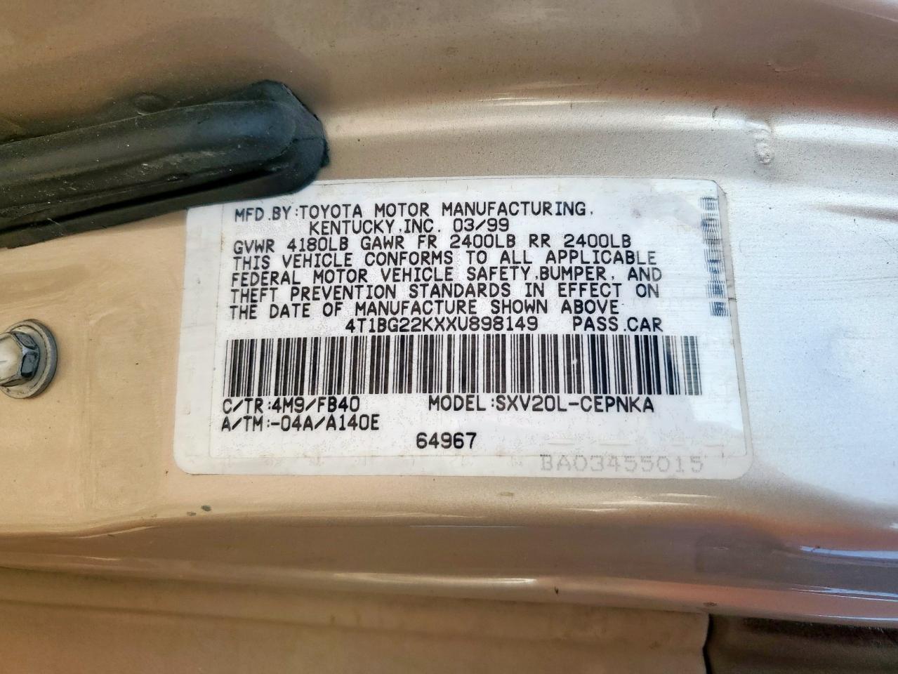 1999 Toyota Camry Ce VIN: 4T1BG22KXXU898149 Lot: 84808805