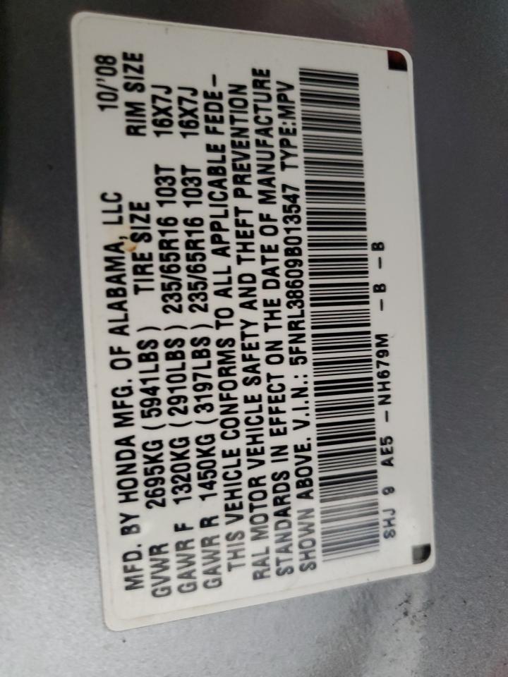 2009 Honda Odyssey Exl VIN: 5FNRL38609B013547 Lot: 82414455