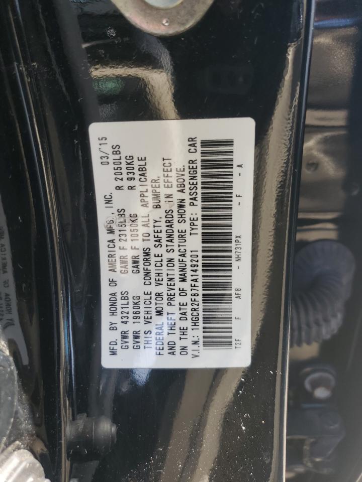 2015 Honda Accord Exl VIN: 1HGCR2F87FA149201 Lot: 85598795