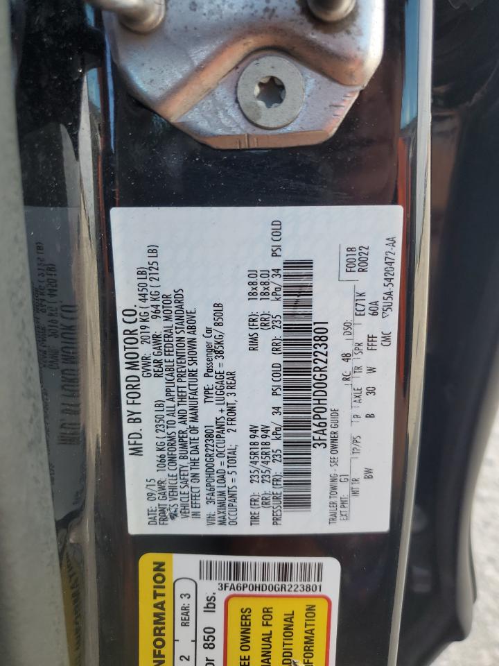 2016 Ford Fusion Se VIN: 3FA6P0HD0GR223801 Lot: 82303025