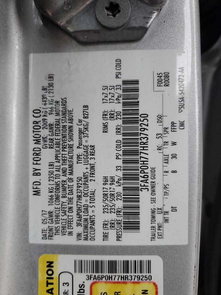 2017 Ford Fusion Se VIN: 3FA6P0H77HR379250 Lot: 89880345