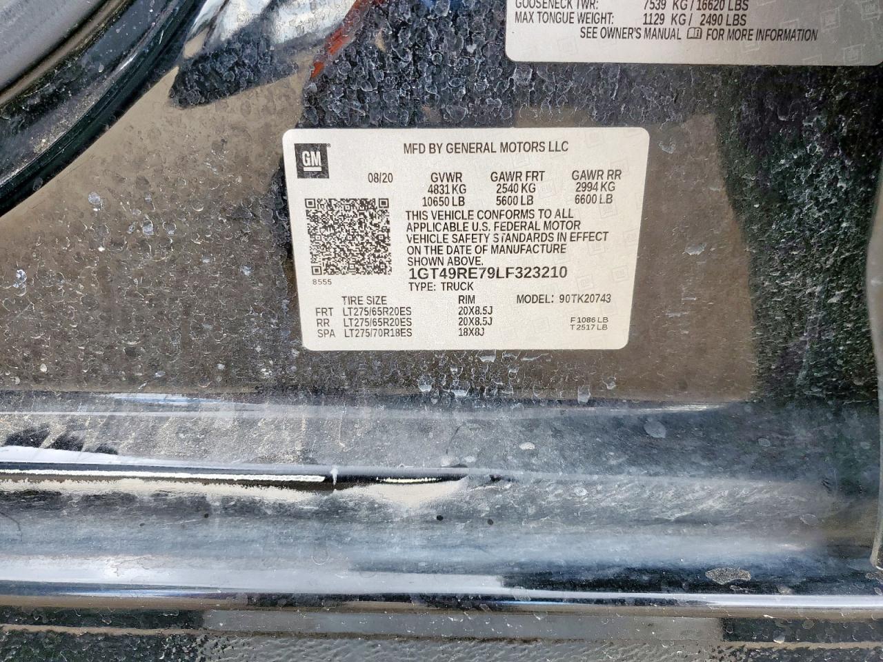 2020 GMC Sierra K2500 Denali VIN: 1GT49RE79LF323210 Lot: 80736145