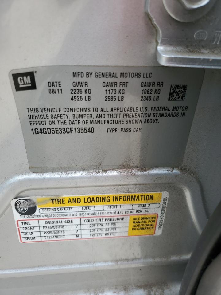 2012 Buick Lacrosse Premium VIN: 1G4GD5E33CF135540 Lot: 86096785