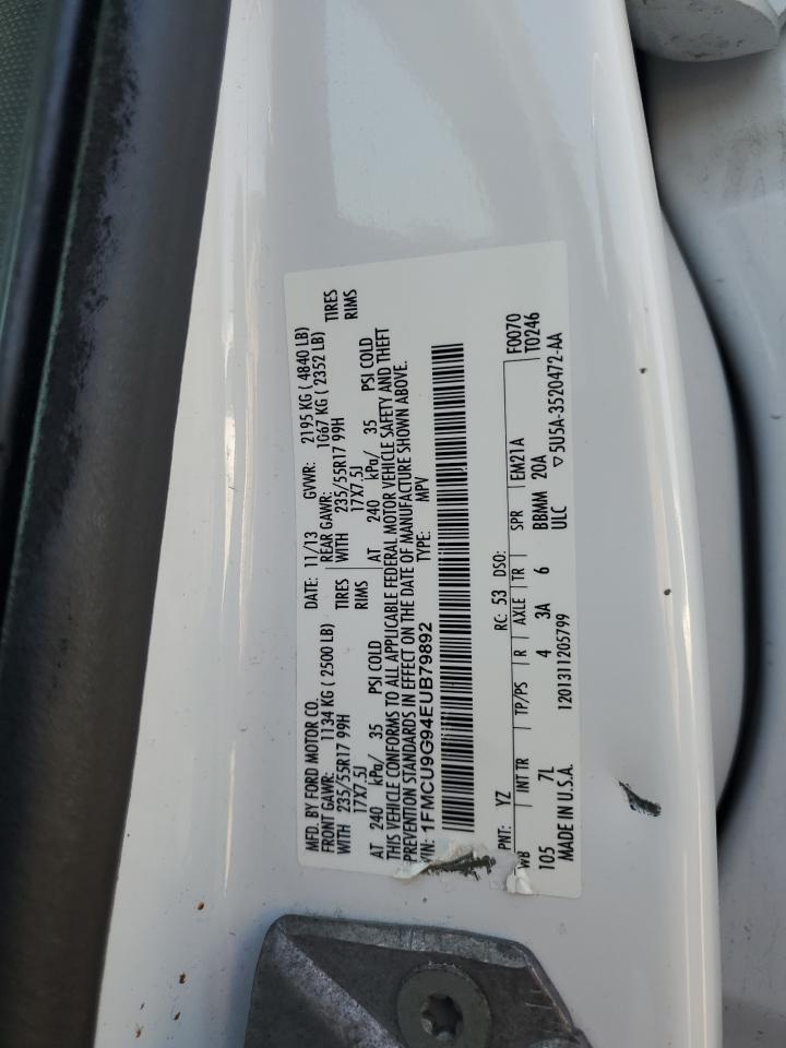 2014 Ford Escape Se VIN: 1FMCU9G94EUB79892 Lot: 85142545