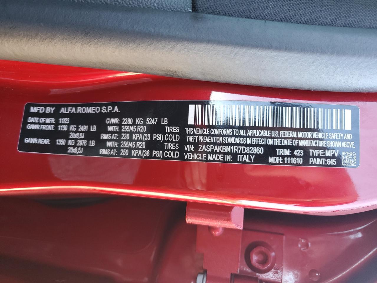 2024 Alfa Romeo Stelvio Ti VIN: ZASPAKBN1R7D82860 Lot: 82501765