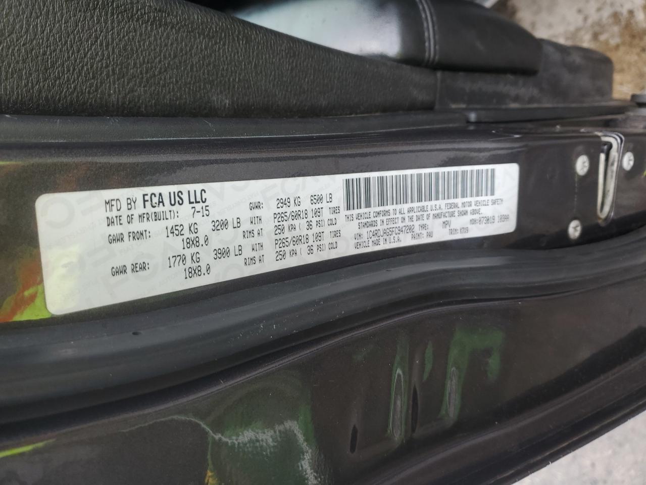 2015 Dodge Durango Sxt VIN: 1C4RDJAG5FC947202 Lot: 82670565