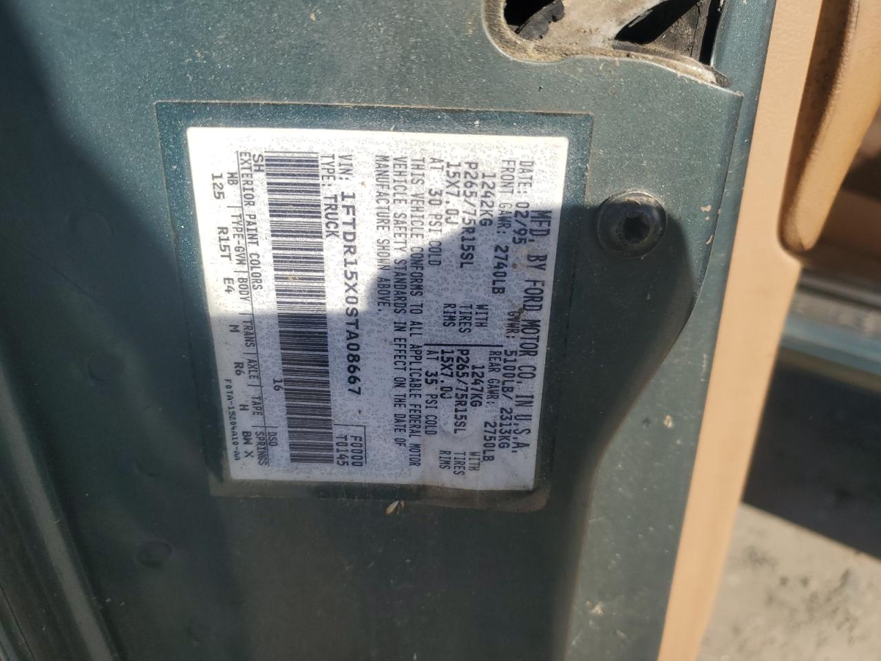 1995 Ford Ranger Super Cab VIN: 1FTDR15X0STA08667 Lot: 86830325