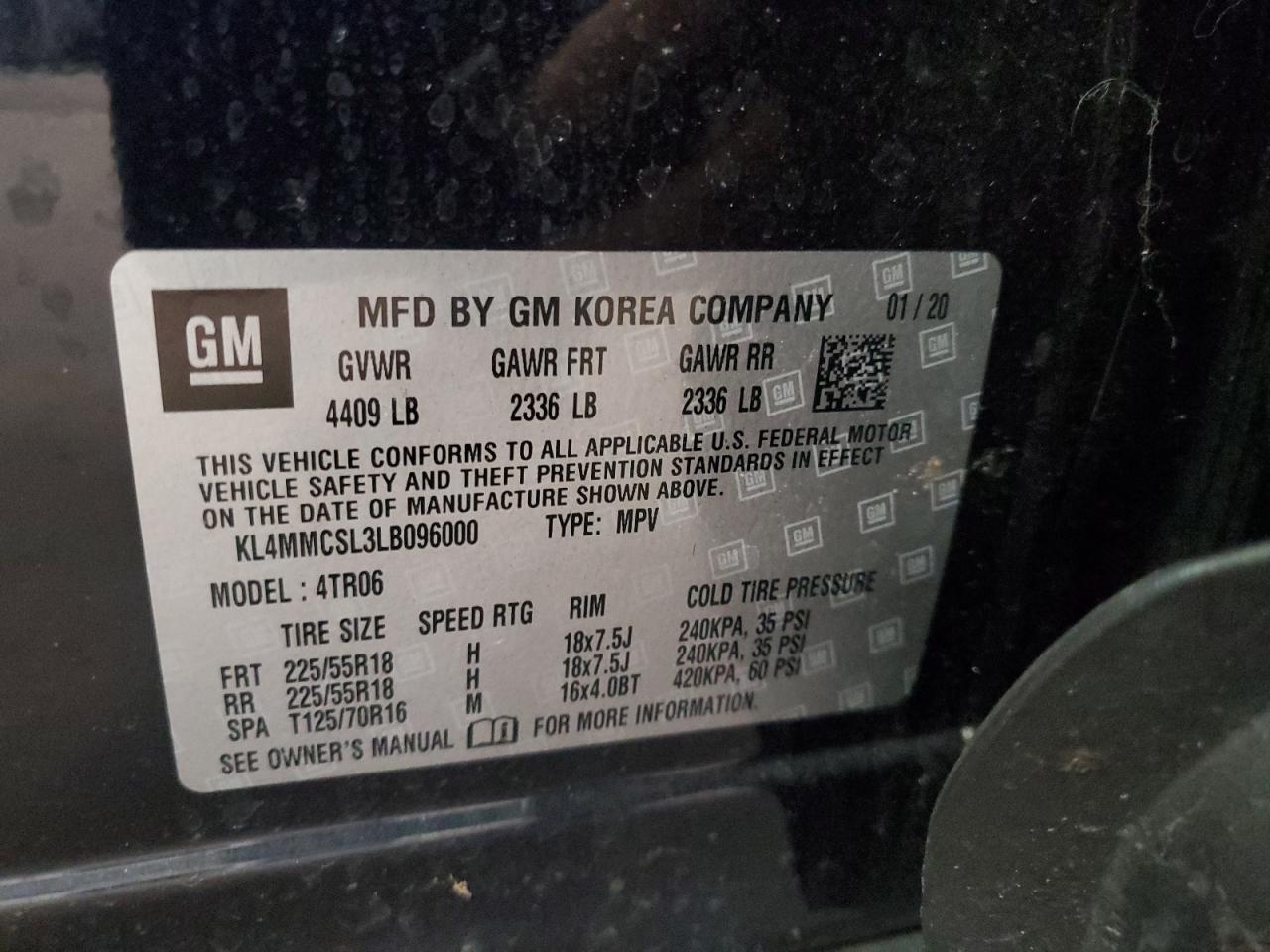 2020 Buick Encore Gx Preferred VIN: KL4MMCSL3LB096000 Lot: 85372225