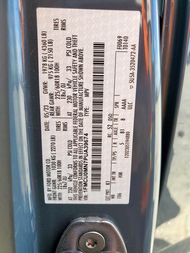 2023 Ford Escape St Line VIN: 1FMCU0MN7PUA39674 Lot: 85163155