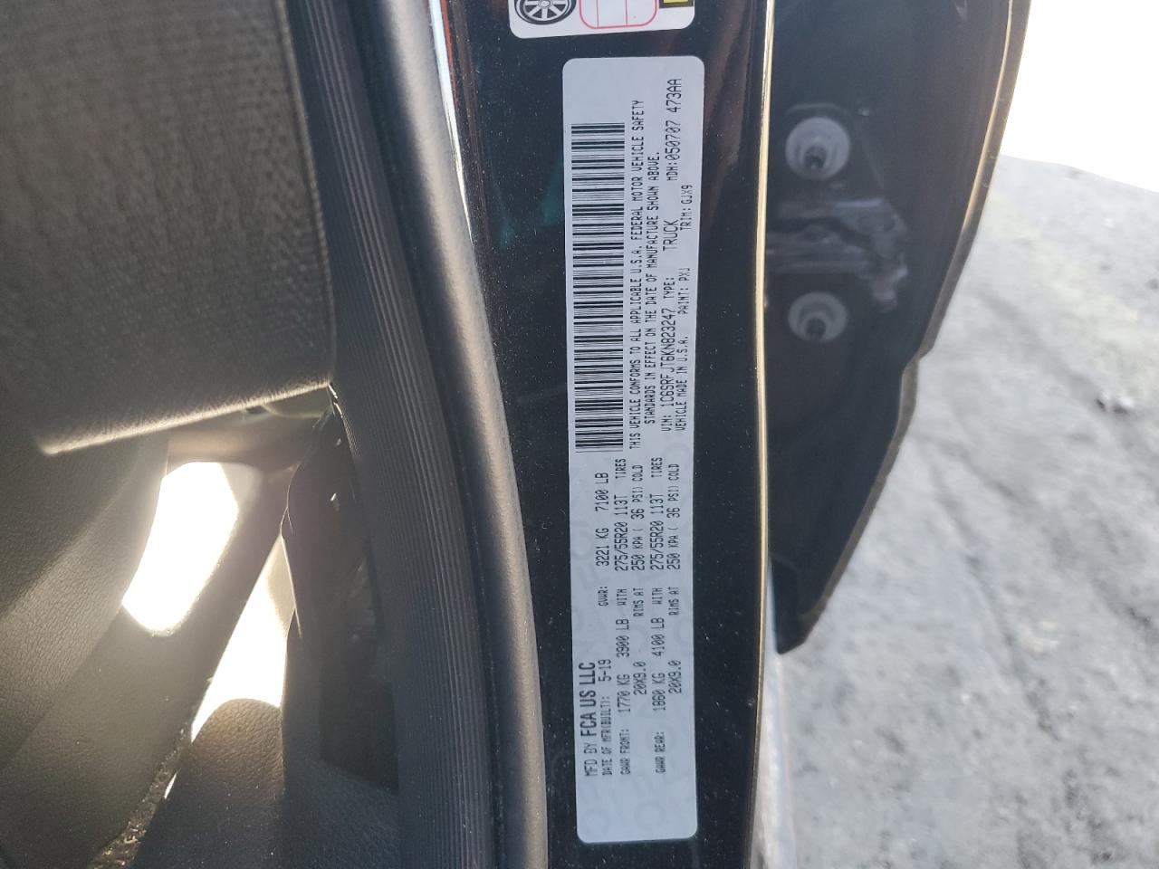 2019 Ram 1500 Laramie VIN: 1C6SRFJT6KN823247 Lot: 92036195