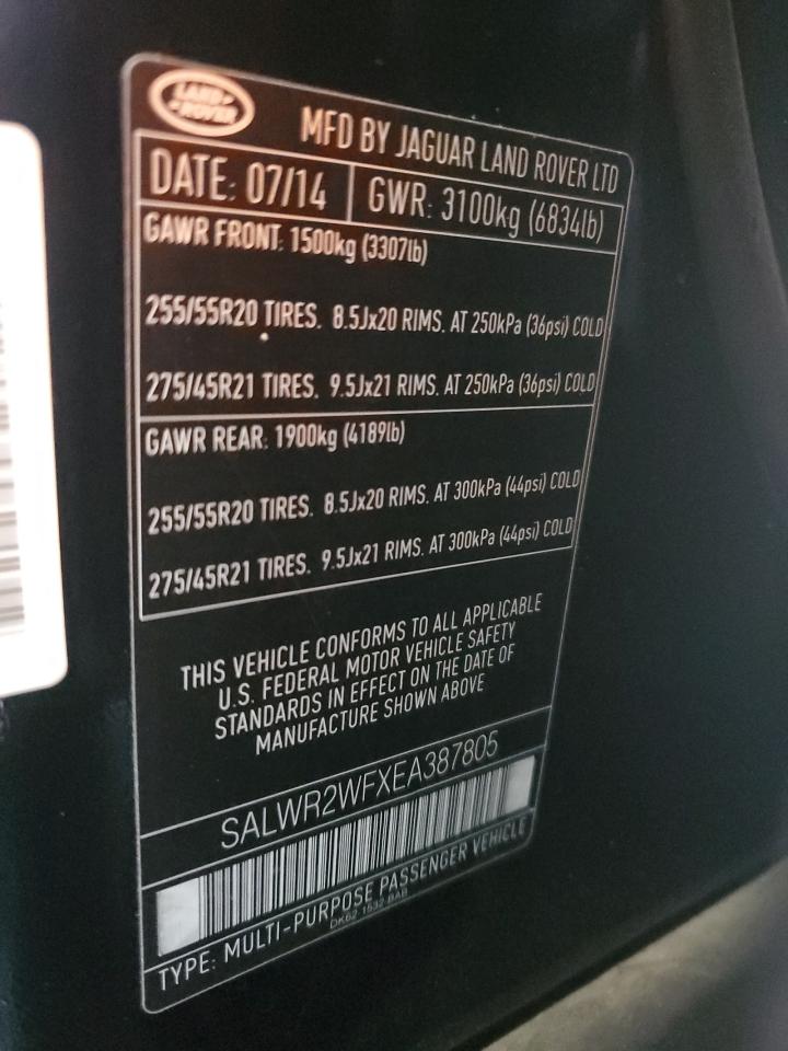2014 Land Rover Range Rover Sport Hse VIN: SALWR2WFXEA387805 Lot: 86699025