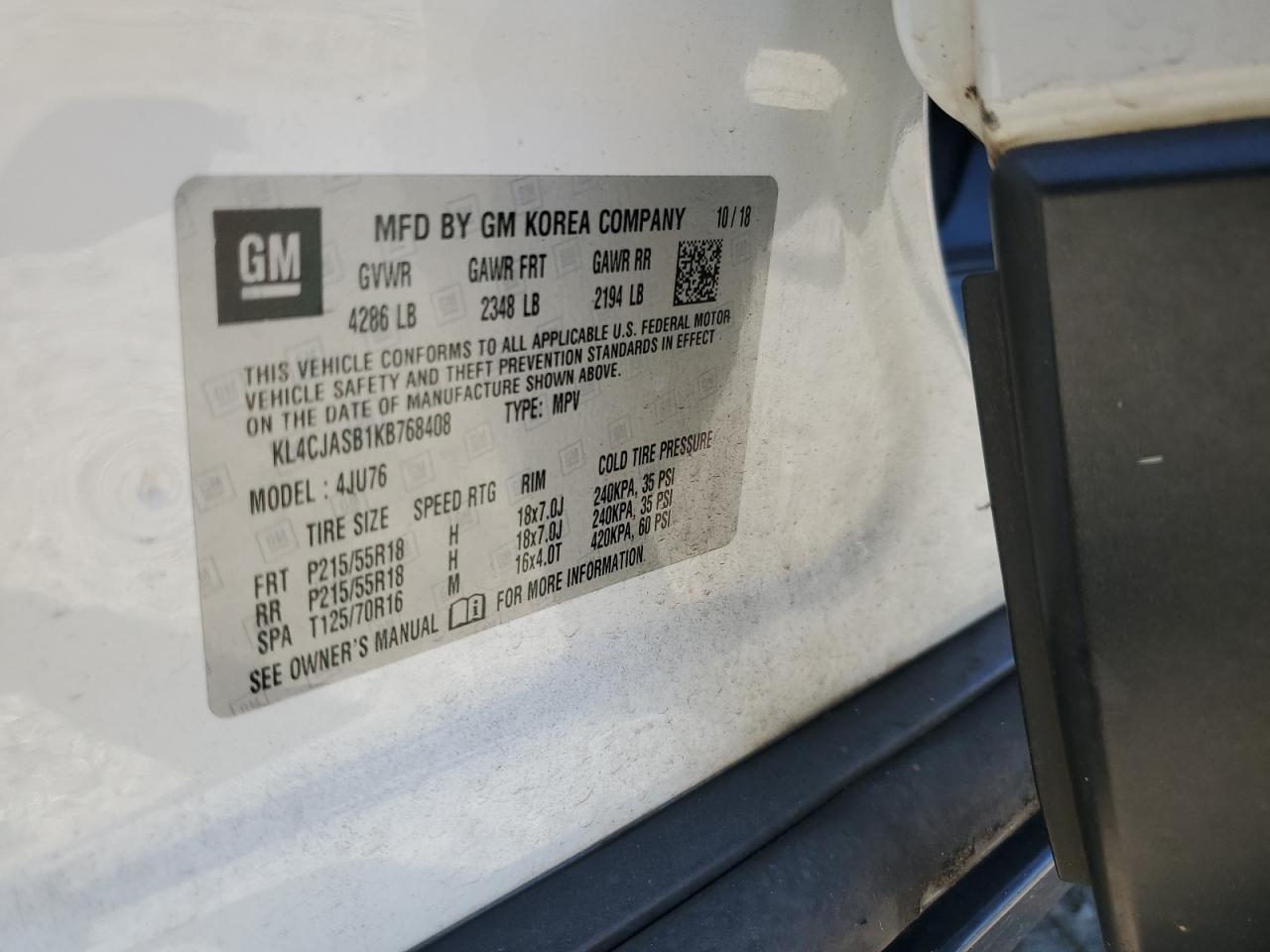 2019 Buick Encore Preferred VIN: KL4CJASB1KB768408 Lot: 86713815