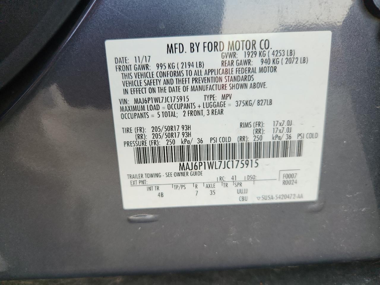 2018 Ford Ecosport Titanium VIN: MAJ6P1WL7JC175915 Lot: 84753525