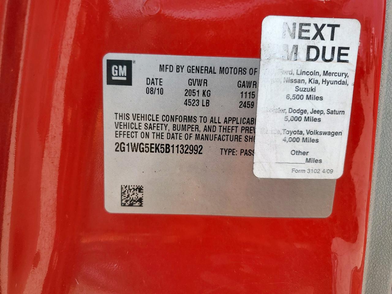 2011 Chevrolet Impala Lt VIN: 2G1WG5EK5B1132992 Lot: 84216585