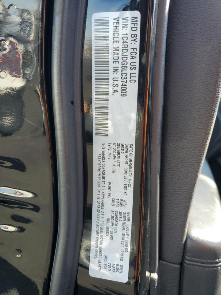 2020 Dodge Durango Gt VIN: 1C4RDJDG6LC374009 Lot: 90871055