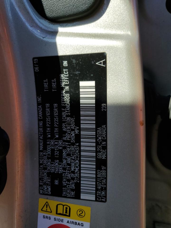 2019 Lexus Rx 350 Base VIN: 2T2BZMCA0KC204974 Lot: 89435045