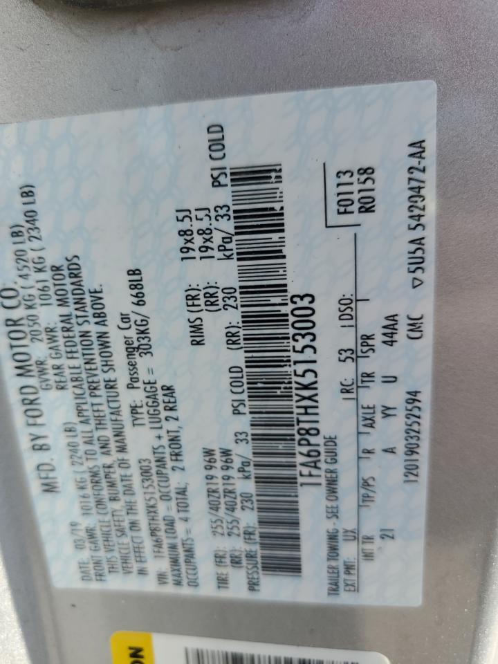 2019 Ford Mustang VIN: 1FA6P8THXK5153003 Lot: 86646765