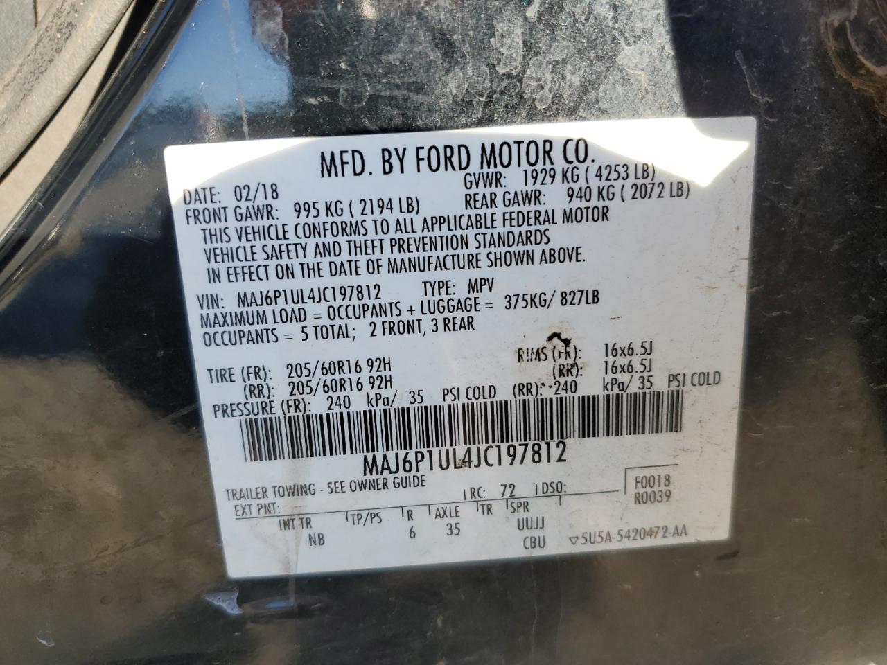 2018 Ford Ecosport Se VIN: MAJ6P1UL4JC197812 Lot: 85425965