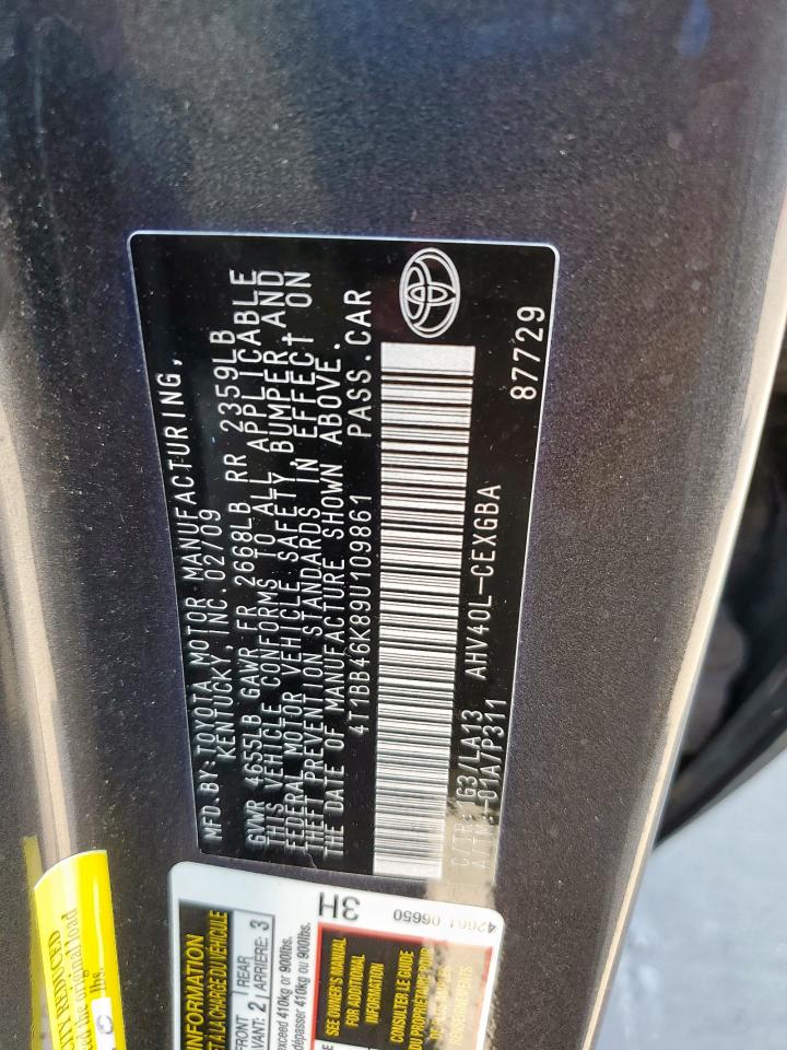 2009 Toyota Camry Hybrid VIN: 4T1BB46K89U109861 Lot: 84712355