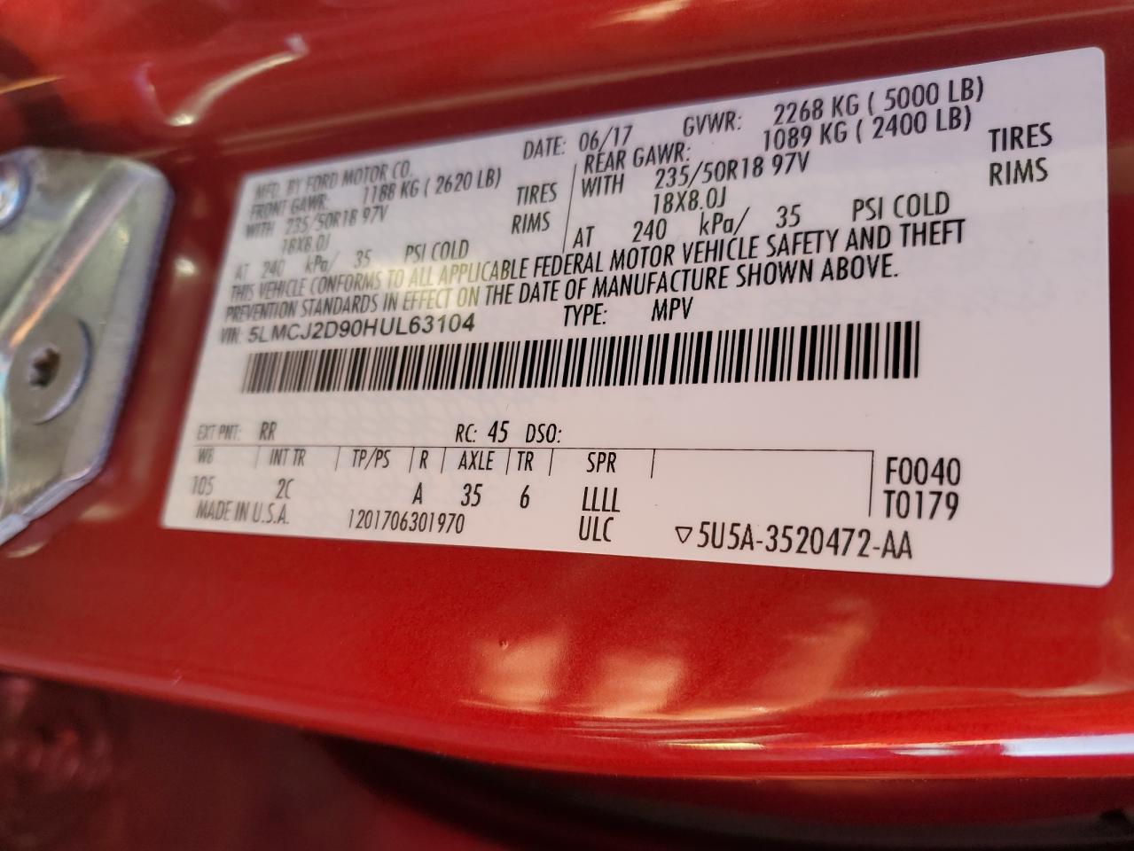 2017 Lincoln Mkc Select VIN: 5LMCJ2D90HUL63104 Lot: 89887975