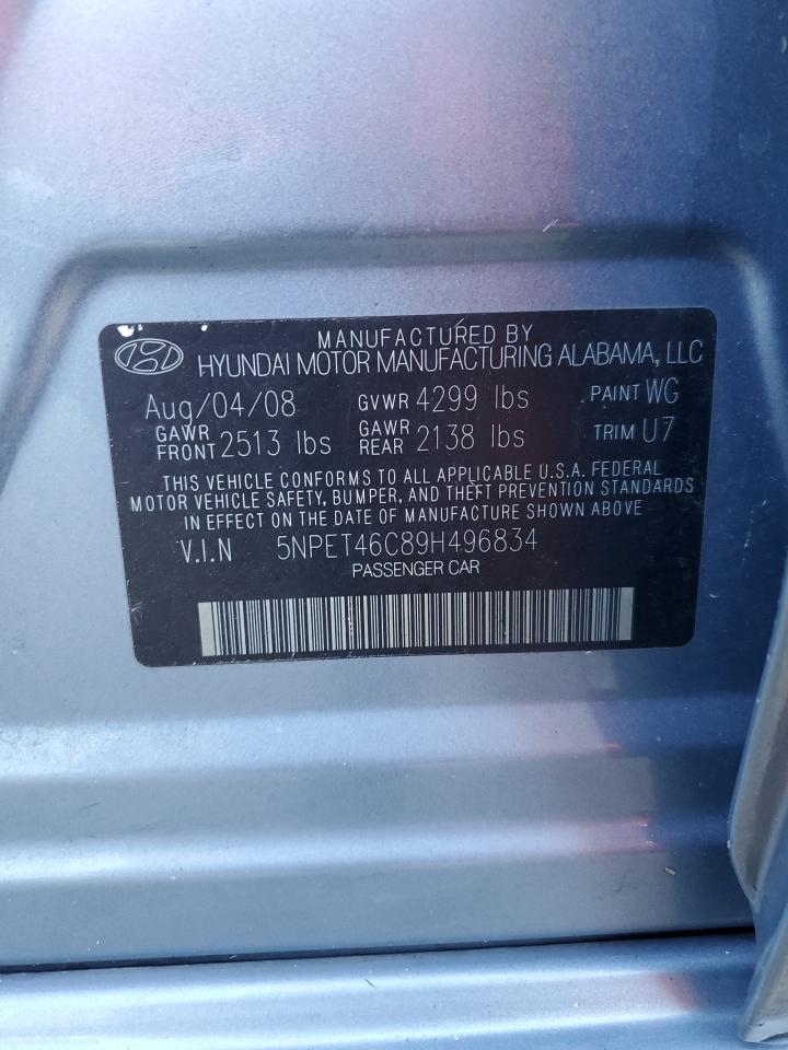 2009 Hyundai Sonata Gls VIN: 5NPET46C89H496834 Lot: 86490065