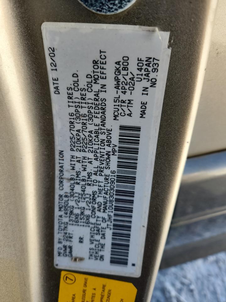 2003 Lexus Rx 300 VIN: JTJHF10U830309016 Lot: 89533755