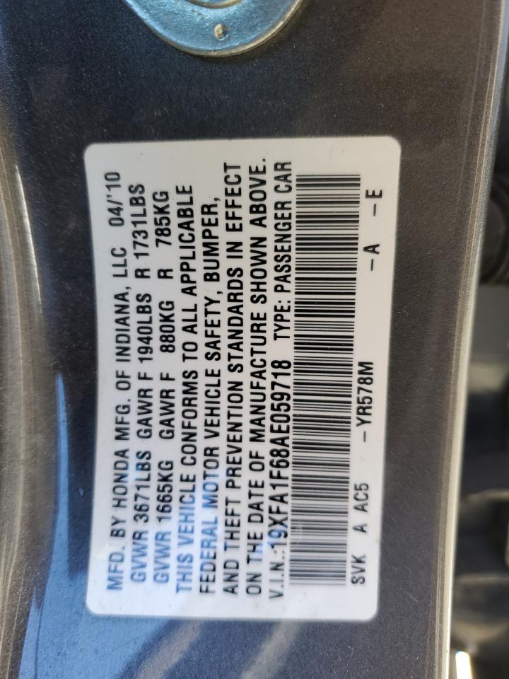 2010 Honda Civic Lx-S VIN: 19XFA1F68AE059718 Lot: 82425555