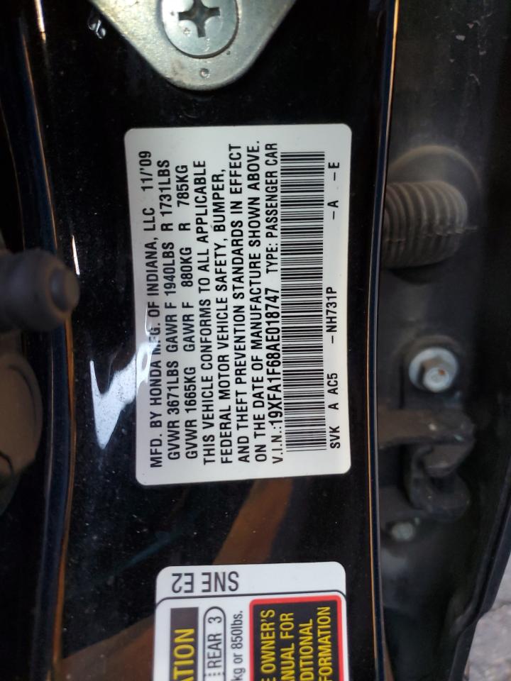 2010 Honda Civic Lx-S VIN: 19XFA1F68AE018747 Lot: 86336975