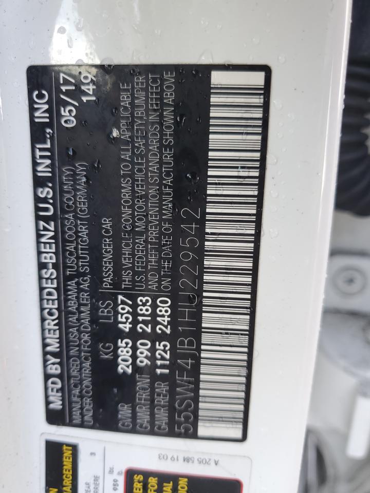 2017 Mercedes-Benz C 300 VIN: 55SWF4JB1HU229542 Lot: 85163975