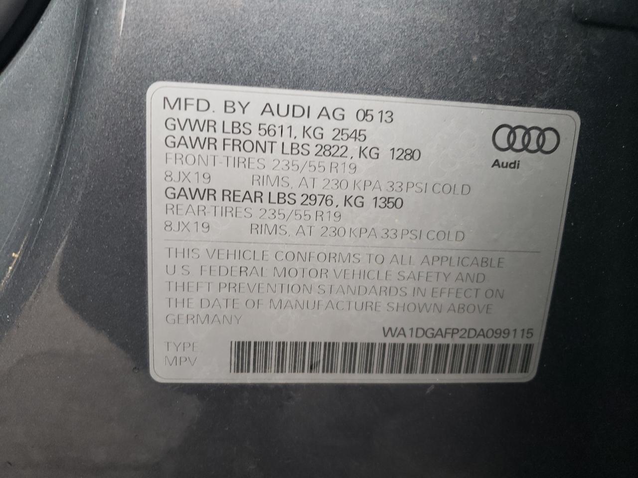 2013 Audi Q5 Premium Plus VIN: WA1DGAFP2DA099115 Lot: 84562965