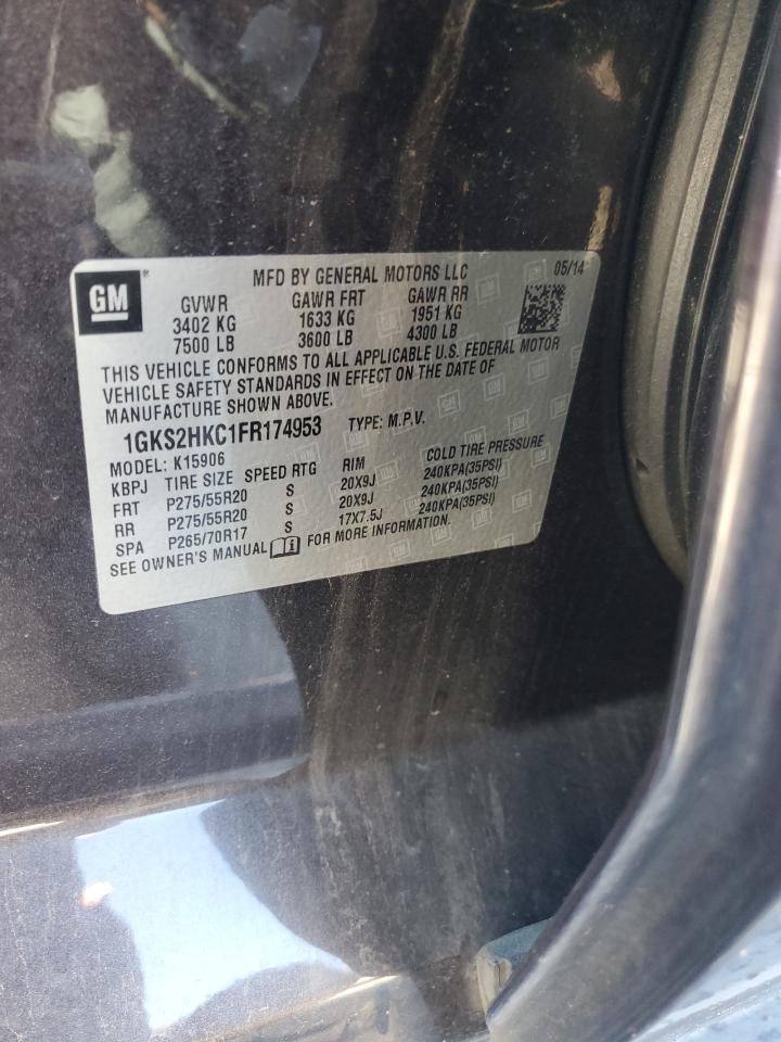 2015 GMC Yukon Xl K1500 Slt VIN: 1GKS2HKC1FR174953 Lot: 89447855