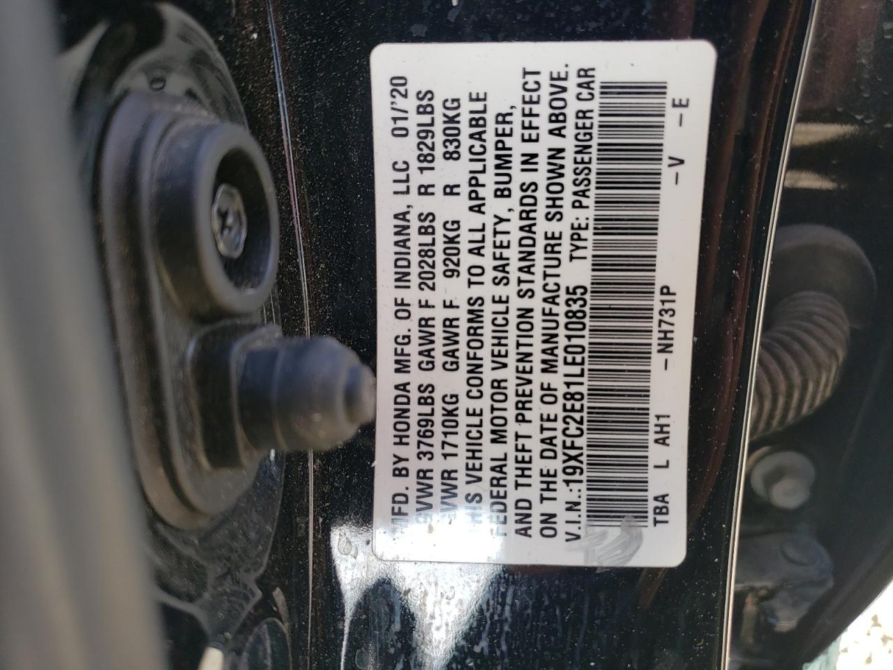 2020 Honda Civic Sport VIN: 19XFC2E81LE010835 Lot: 86280325