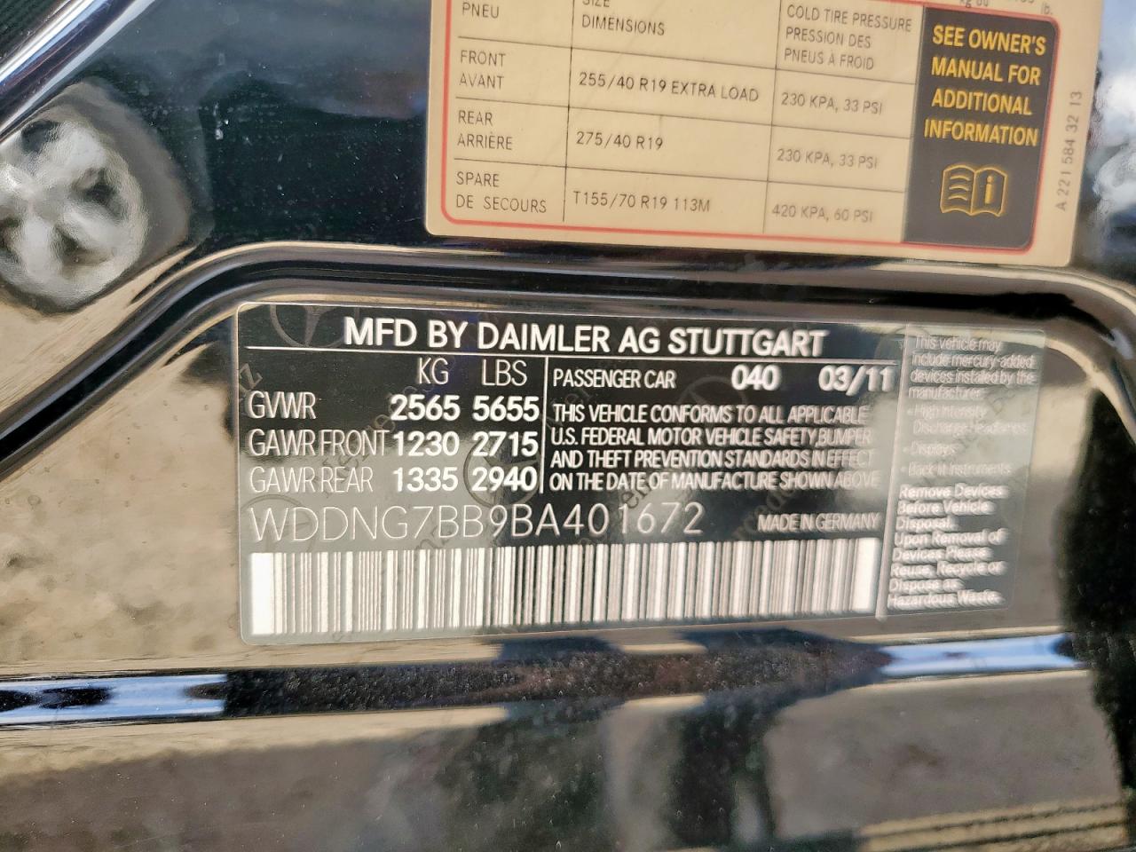 2011 Mercedes-Benz S 550 VIN: WDDNG7BB9BA401672 Lot: 84993465