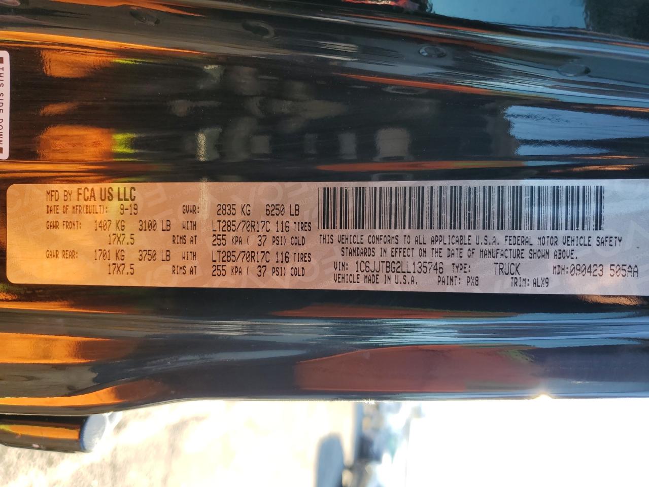 2020 Jeep Gladiator Rubicon VIN: 1C6JJTBG2LL135746 Lot: 85932895