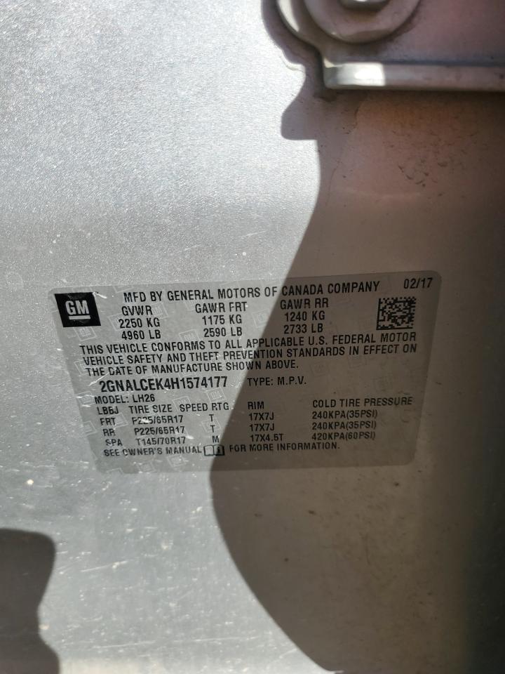 2017 Chevrolet Equinox Lt VIN: 2GNALCEK4H1574177 Lot: 82390875