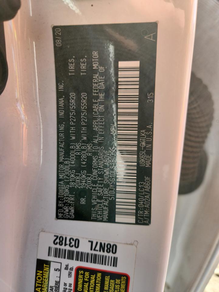 2020 Toyota Sequoia Limited VIN: 5TDJY5G10LS180395 Lot: 86832535