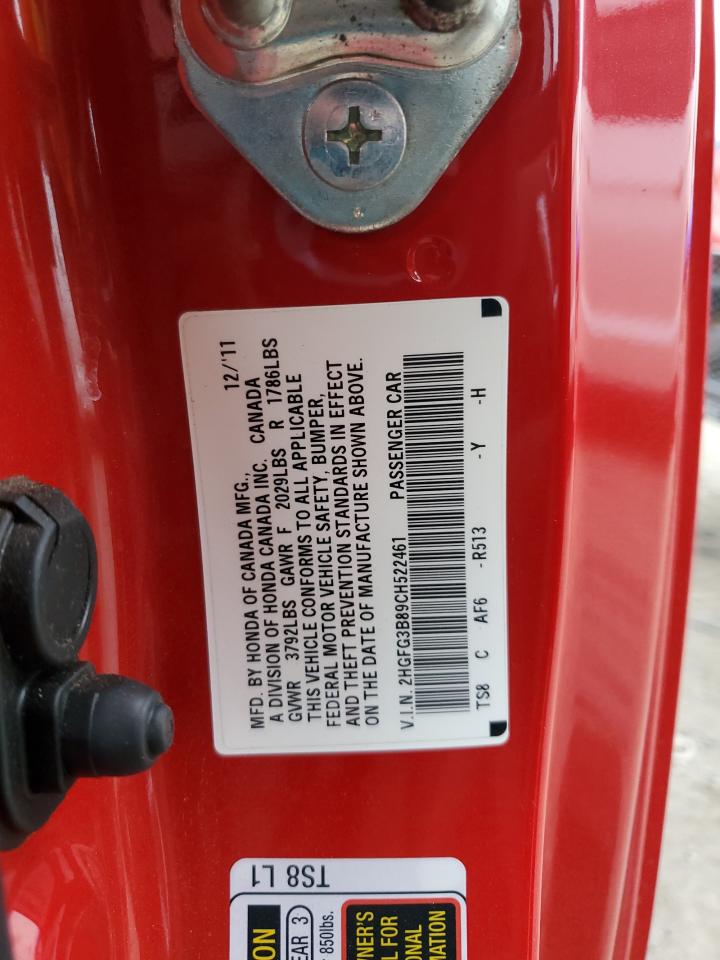 2012 Honda Civic Ex VIN: 2HGFG3B89CH522461 Lot: 85361495