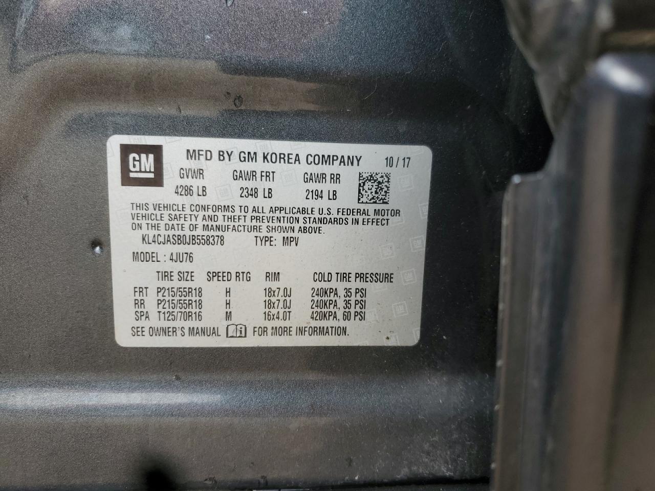 2018 Buick Encore Preferred VIN: KL4CJASB0JB558378 Lot: 90089485