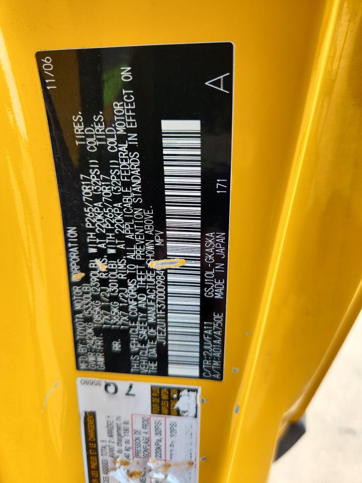 2007 Toyota Fj Cruiser VIN: JTEZU11F370009849 Lot: 87402555