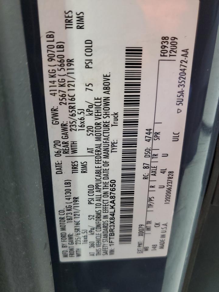 2020 Ford Transit T-250 VIN: 1FTBR3X84LKA87650 Lot: 84750095