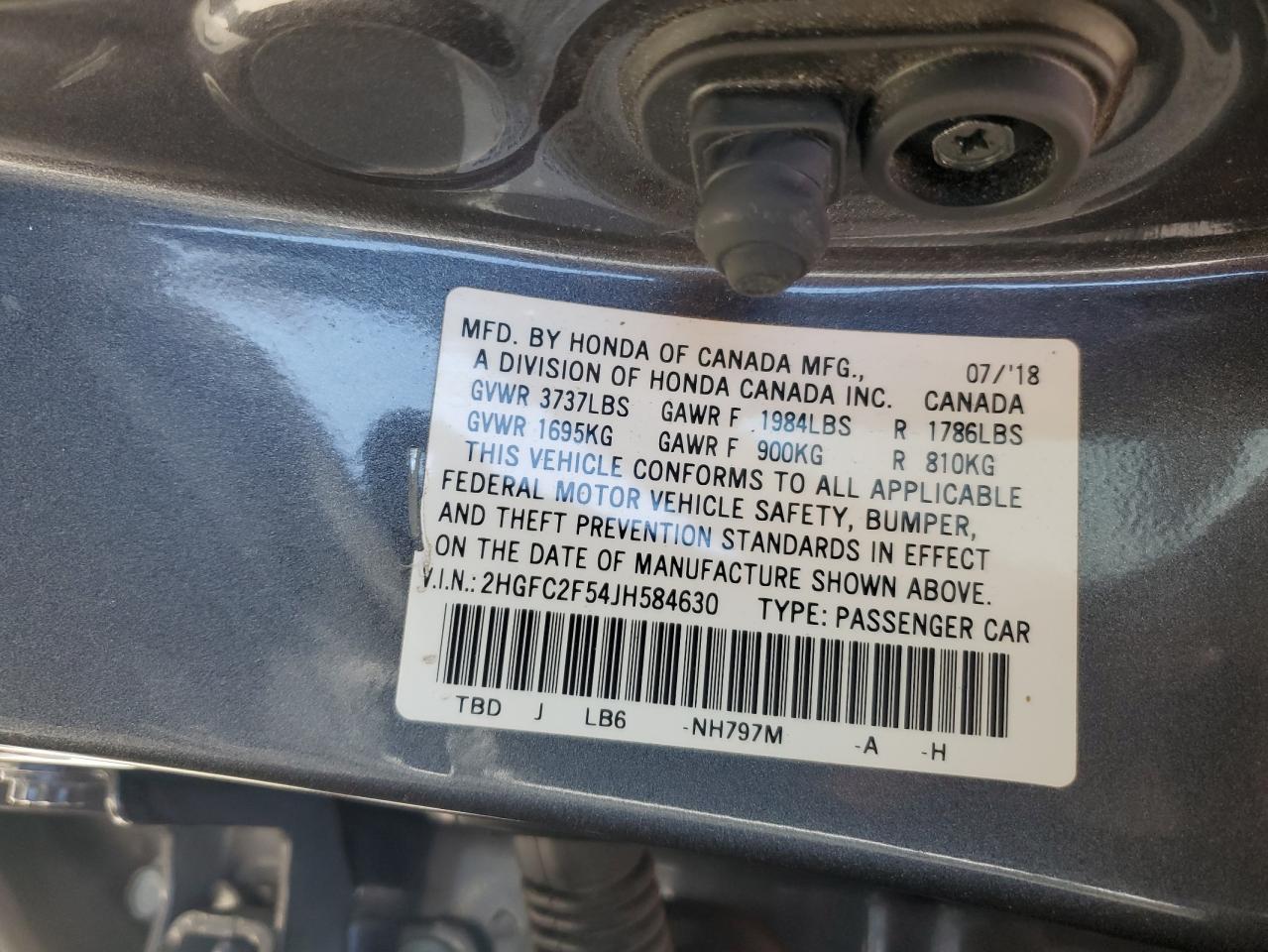 2018 Honda Civic Lx VIN: 2HGFC2F54JH584630 Lot: 82308145