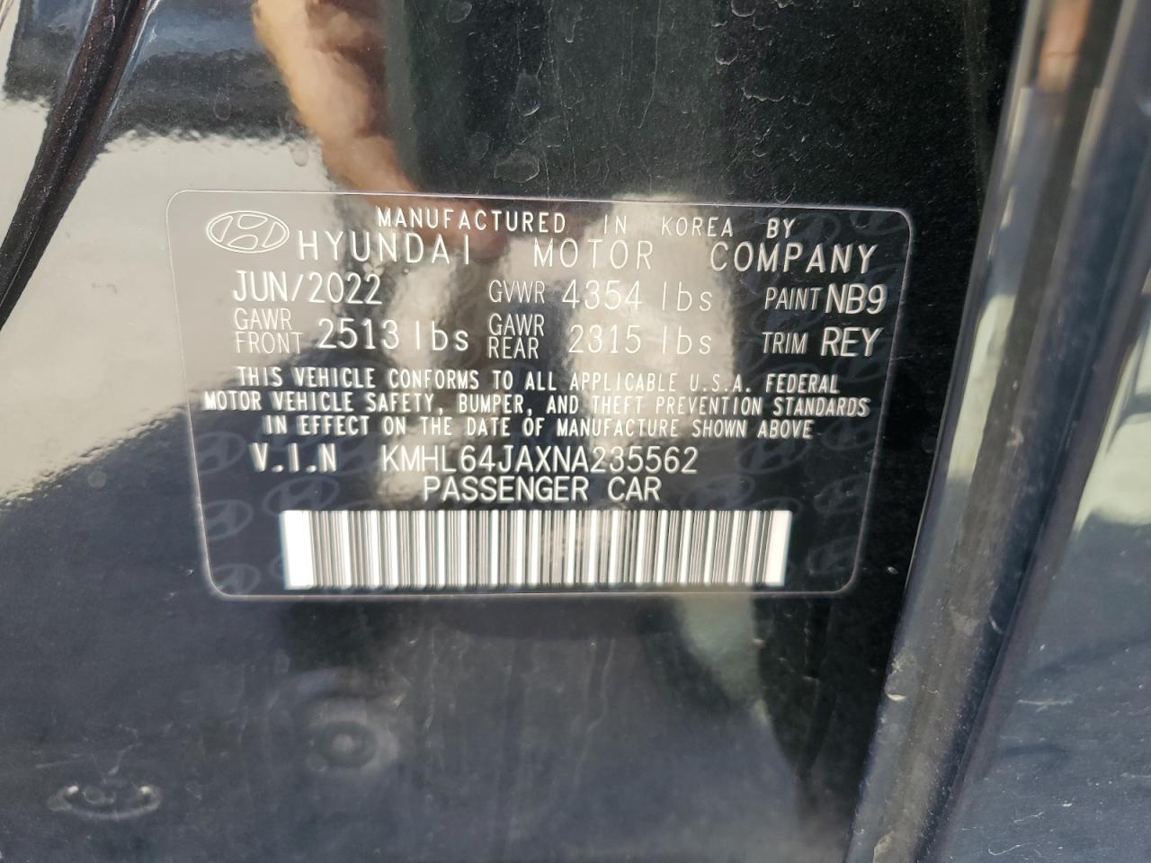 2022 Hyundai Sonata Sel VIN: KMHL64JAXNA235562 Lot: 82239295