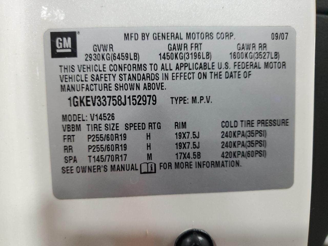 2008 GMC Acadia Slt-2 VIN: 1GKEV33758J152979 Lot: 85188815