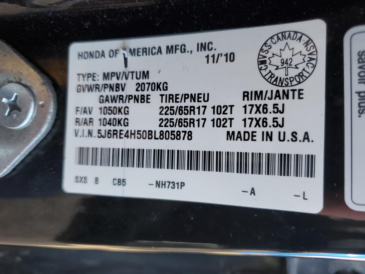 2011 Honda Cr-V Ex VIN: 5J6RE4H50BL805878 Lot: 85566825