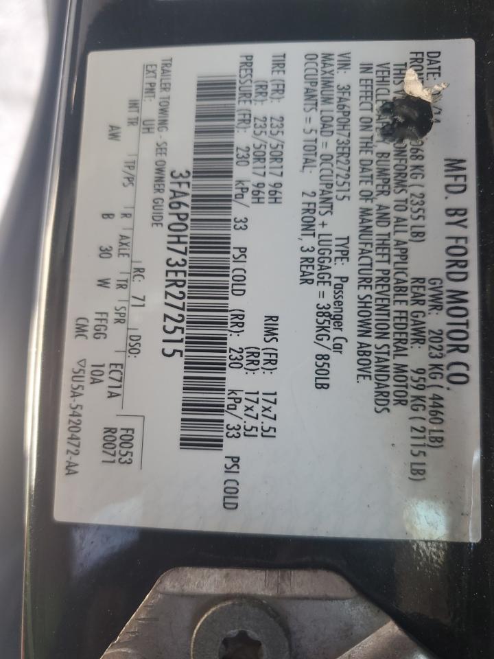 2014 Ford Fusion Se VIN: 3FA6P0H73ER272515 Lot: 85396845