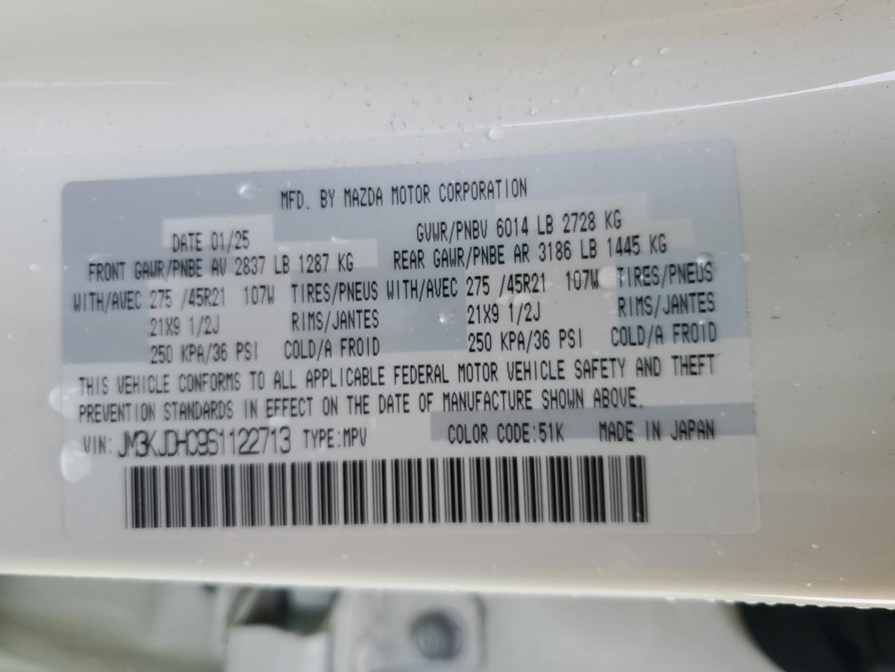 2025 Mazda Cx-70 Premium VIN: JM3KJDHC9S1122713 Lot: 82401555