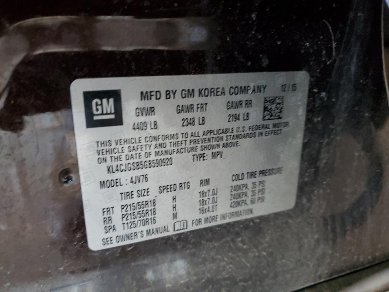 2016 Buick Encore VIN: KL4CJGSB5GB590920 Lot: 91025075