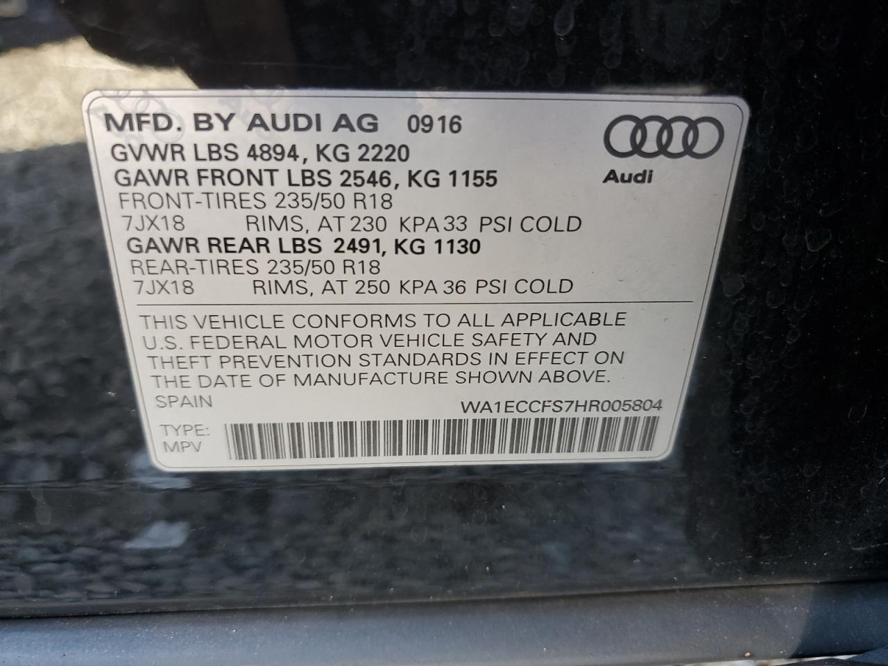 2017 Audi Q3 Premium VIN: WA1ECCFS7HR005804 Lot: 90716775