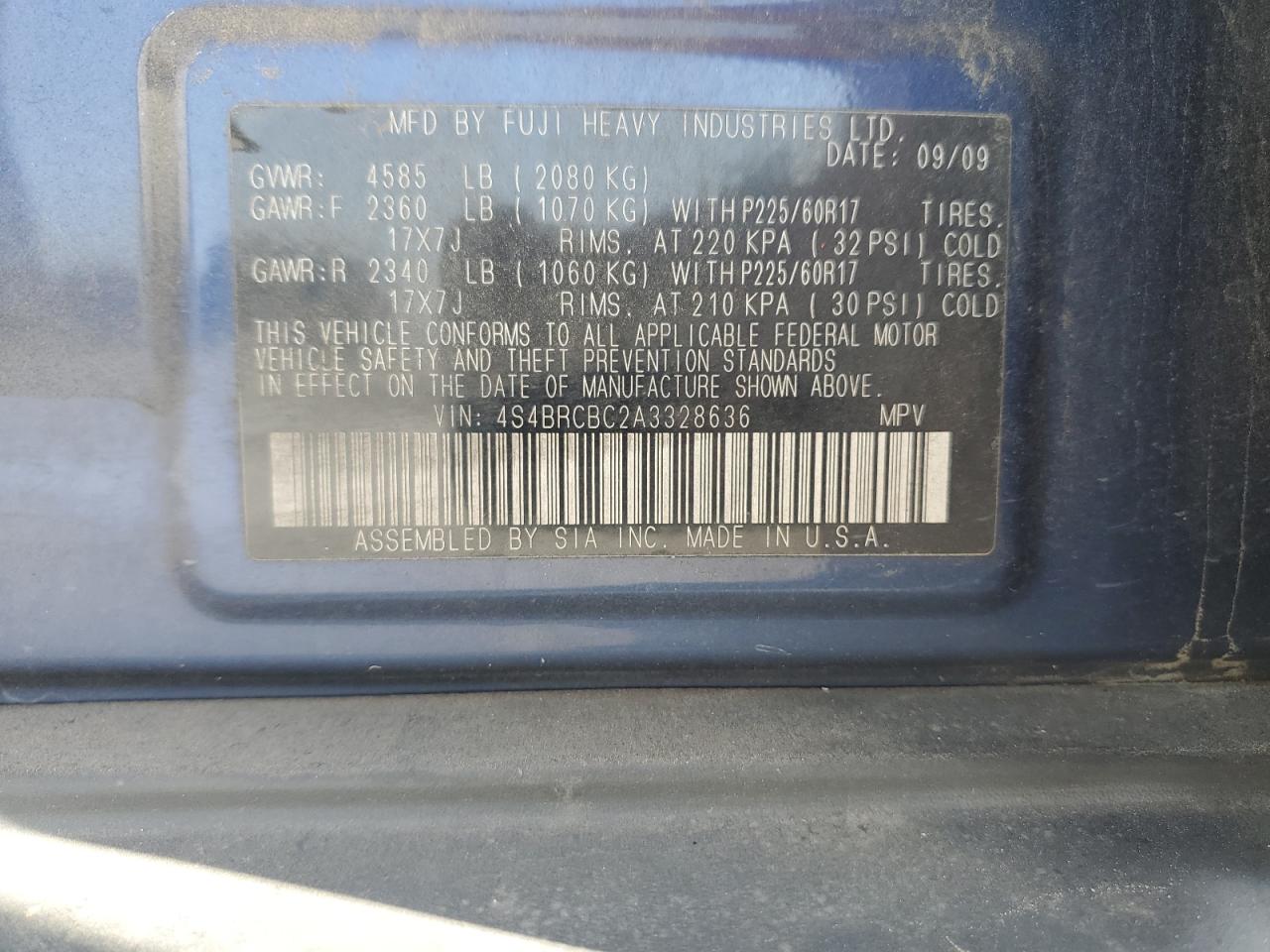 2010 Subaru Outback 2.5I Premium VIN: 4S4BRCBC2A3328636 Lot: 85354525