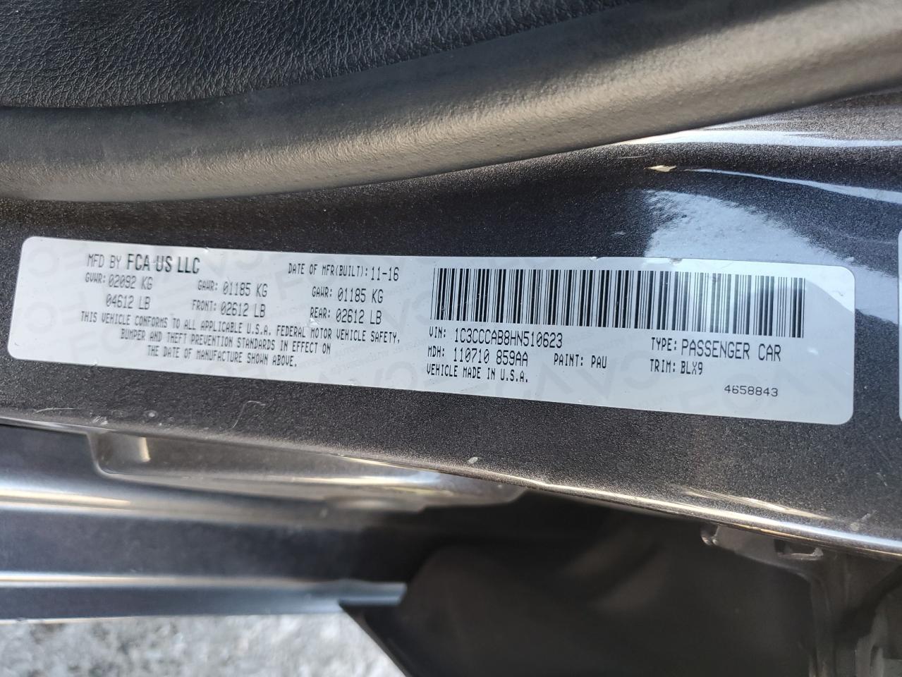 2017 Chrysler 200 Limited VIN: 1C3CCCAB8HN510623 Lot: 85588435